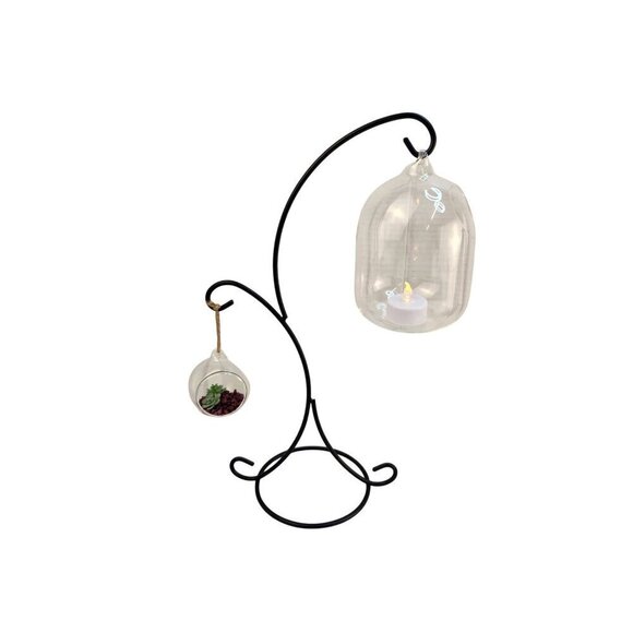 Rustic Black Metal Curved Double Hook Stand Ornament Glass Ball Holder - Picture 6 of 6